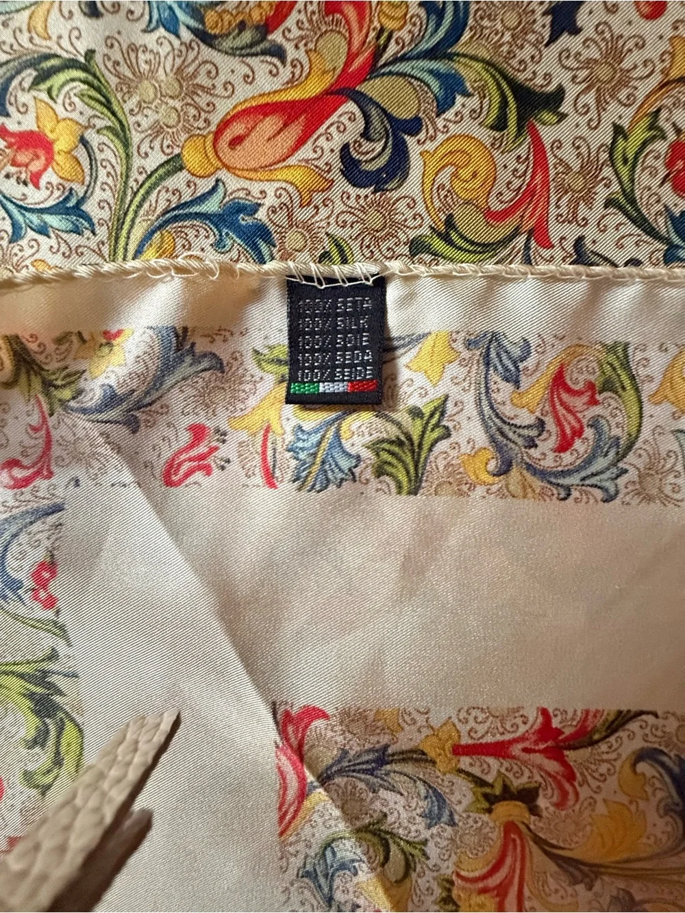 Vintage 100% Silk Floral Scroll Scarf Made in Italy Square 34x34 Made in Italy